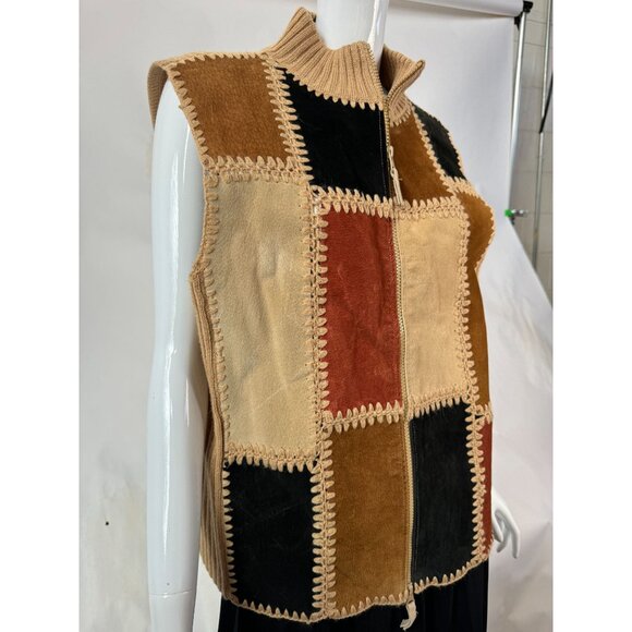 Vintage Designers Studio 90s Patchwork Sleeveless Vest With Zipper & Crochet Det - Picture 5 of 16